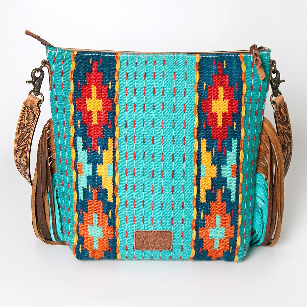 American Darling Signature Crossbody Hand Tooled Saddle Blanket Genuine Leather