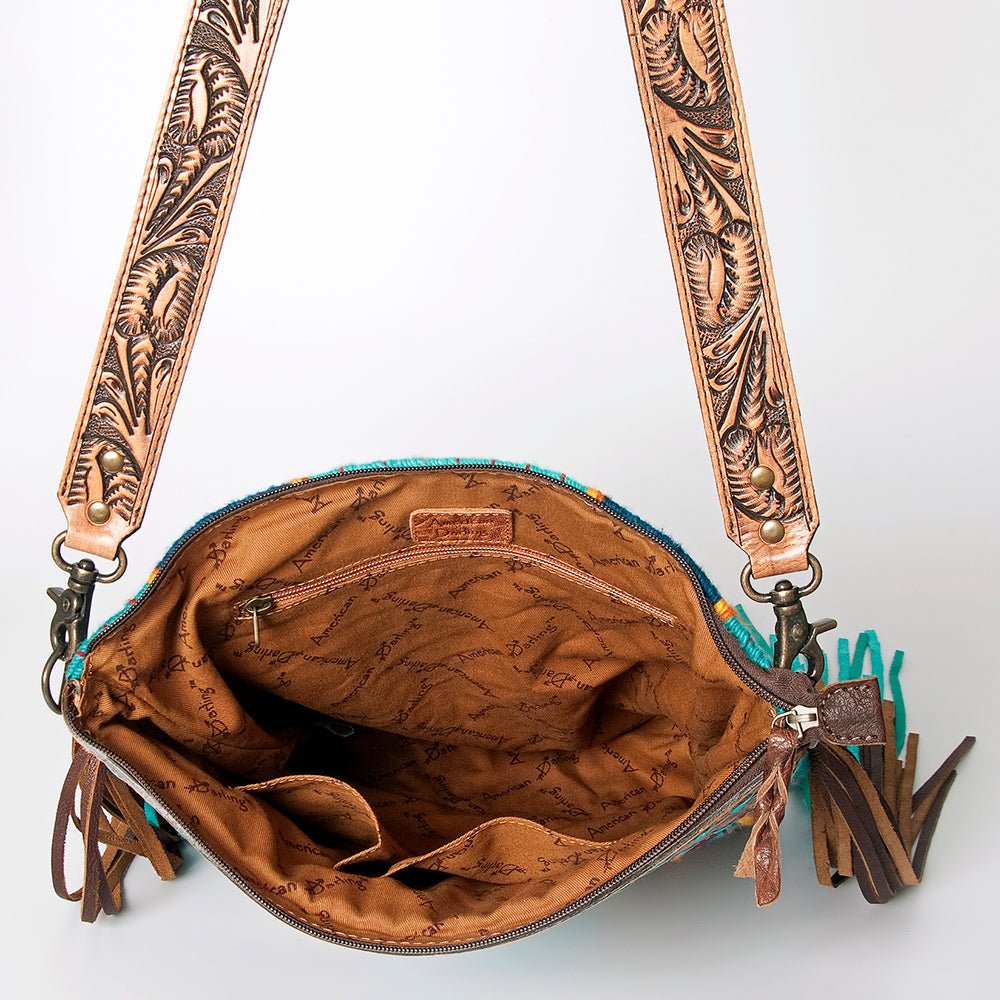 American Darling Signature Crossbody Hand Tooled Saddle Blanket Genuine Leather