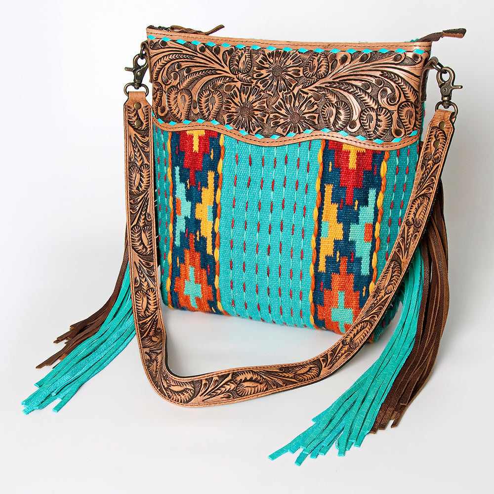 American Darling Signature Crossbody Hand Tooled Saddle Blanket Genuine Leather