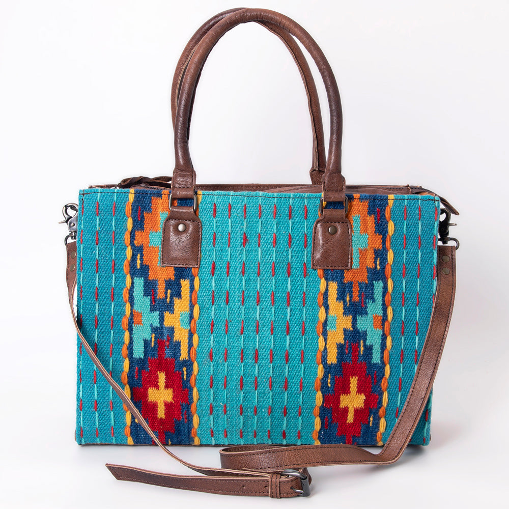 American Darling Tote Saddle Blanket Fabric Genuine Leather Western Women Bag Handbag Purse | for College Casual Travel Bags