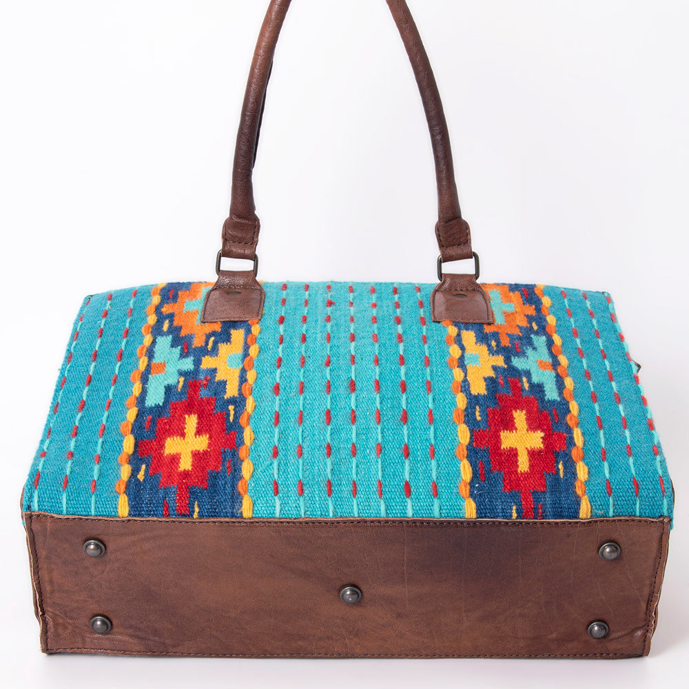 American Darling Tote Saddle Blanket Fabric Genuine Leather Western Women Bag Handbag Purse | for College Casual Travel Bags