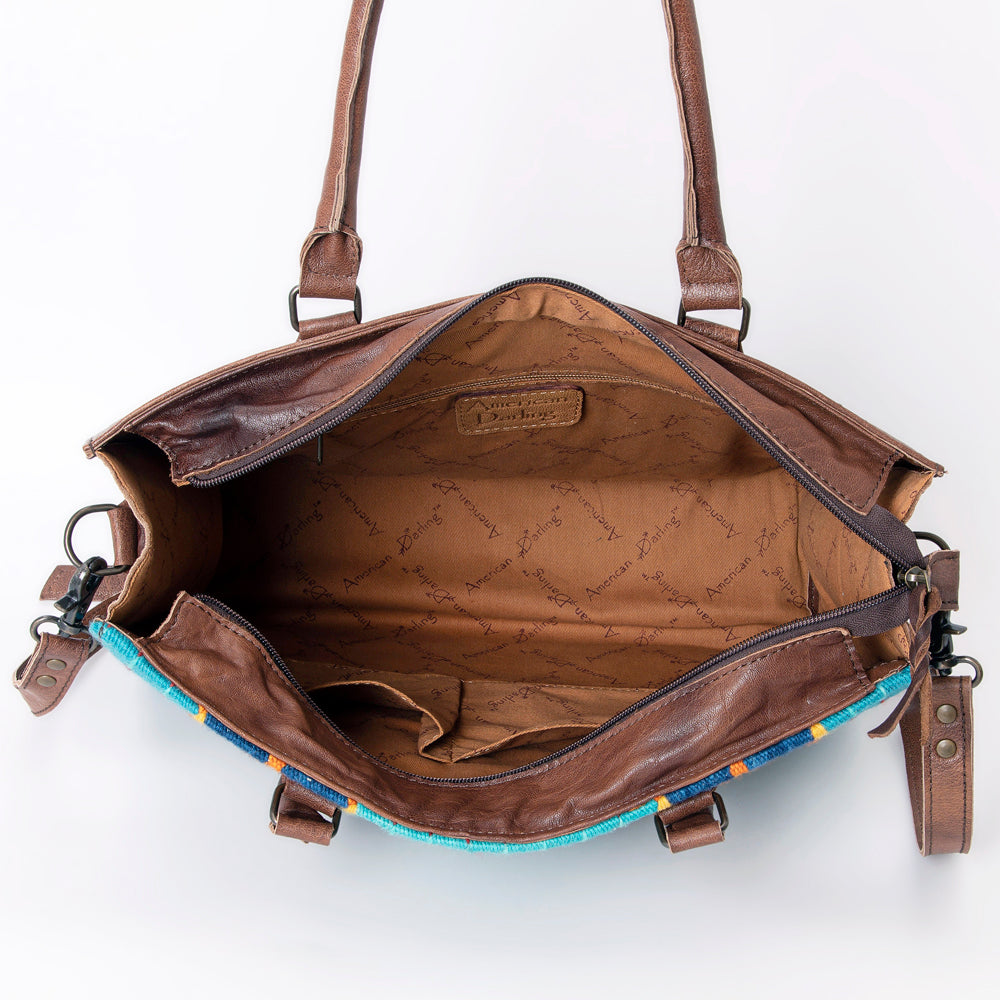 American Darling Tote Saddle Blanket Fabric Genuine Leather Western Women Bag Handbag Purse | for College Casual Travel Bags