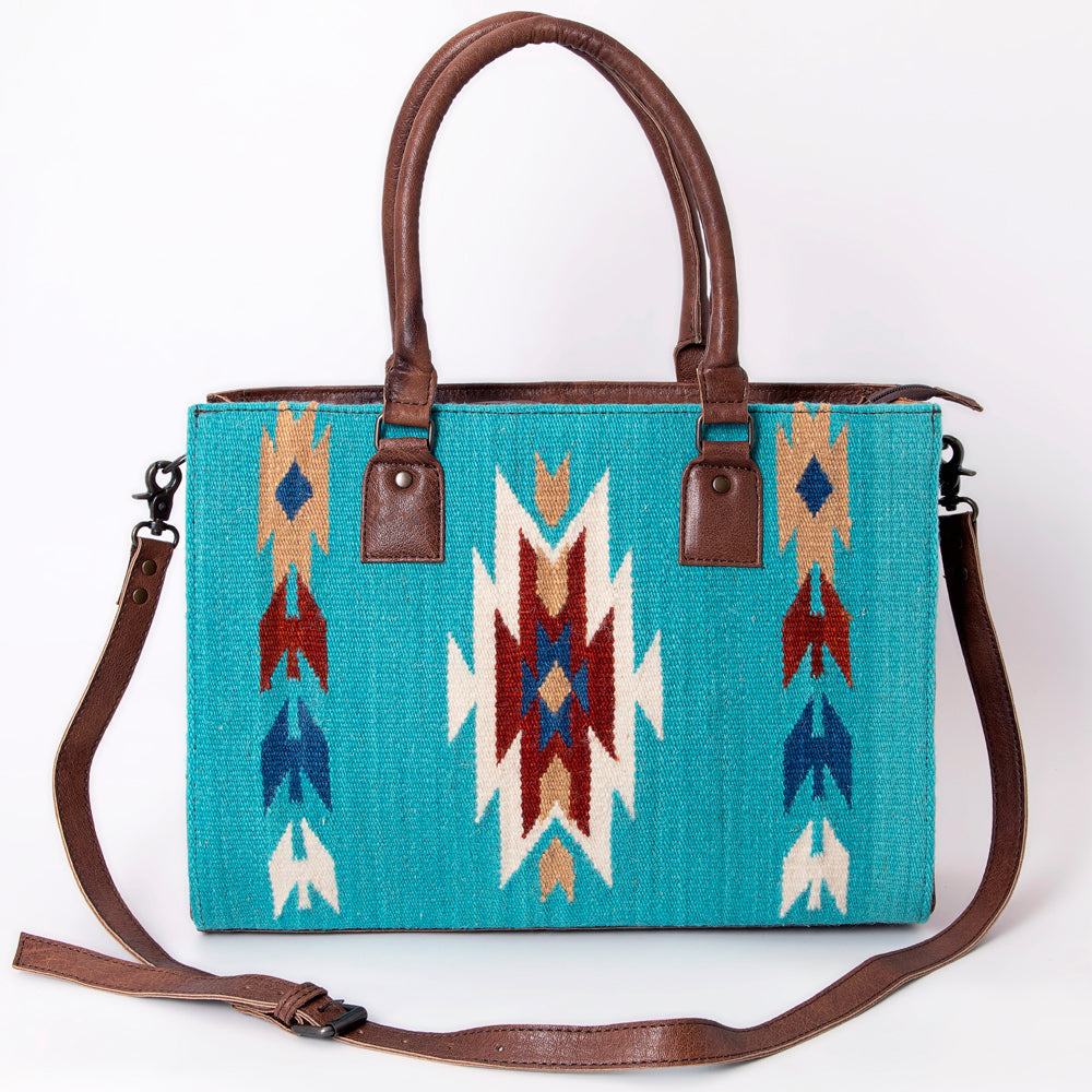 American Darling Tote Saddle Blanket Fabric Genuine Leather Western Women Bag Handbag Purse | for College Casual Travel Bags