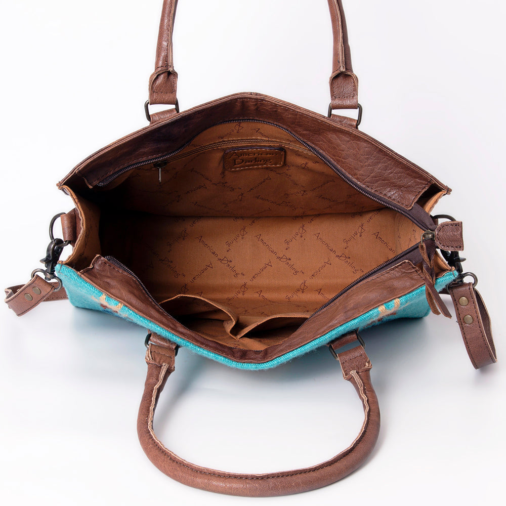 American Darling Tote Saddle Blanket Fabric Genuine Leather Western Women Bag Handbag Purse | for College Casual Travel Bags