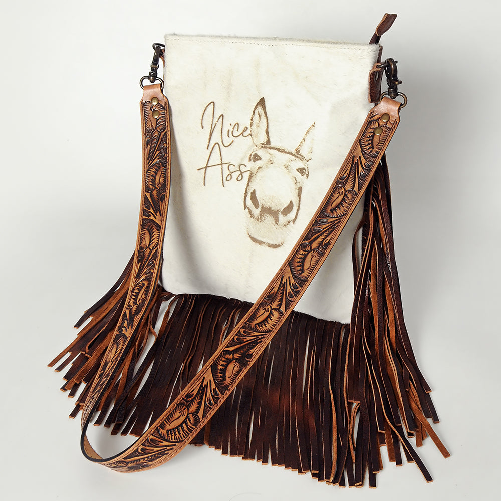 American Darling Messenger Hand Tooled Hair On Genuine Leather Western Women Bag Handbag Purse | Cute
