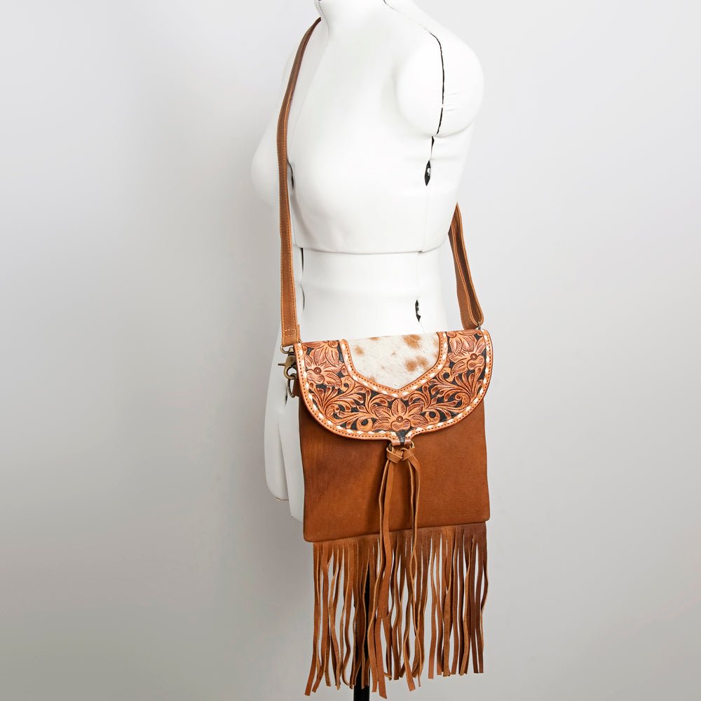 American Darling Messenger Hand Tooled Hair-On Genuine Leather