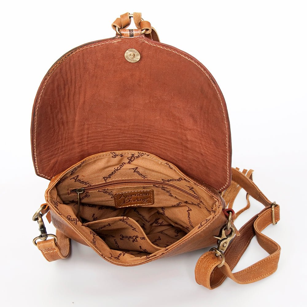 American Darling Messenger Hand Tooled Hair-On Genuine Leather