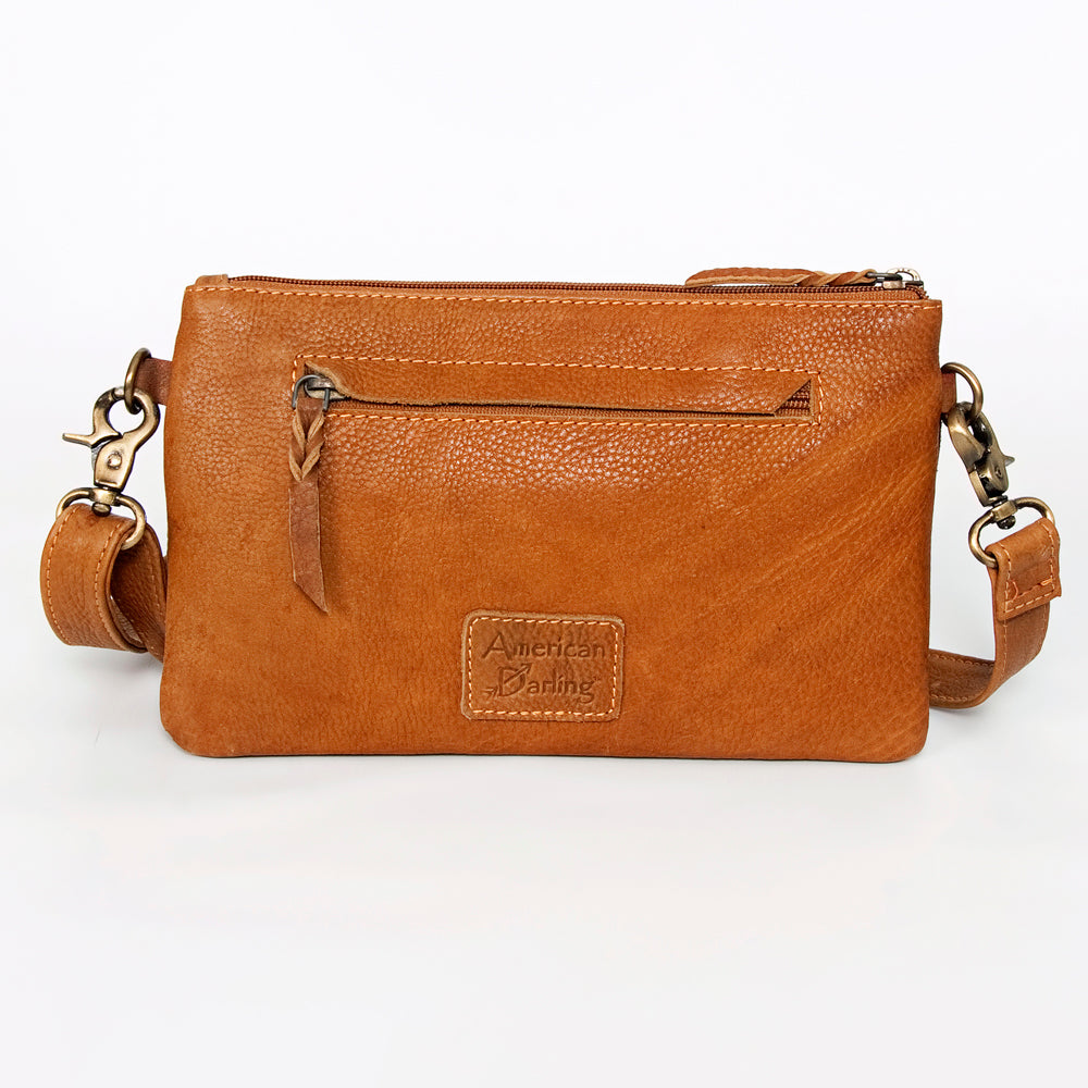 American Darling Small Cross body Bag Hand Tooled Sunflower Cactus Leather & Hair-On Cowhide Western Purse 4.5in x 7in