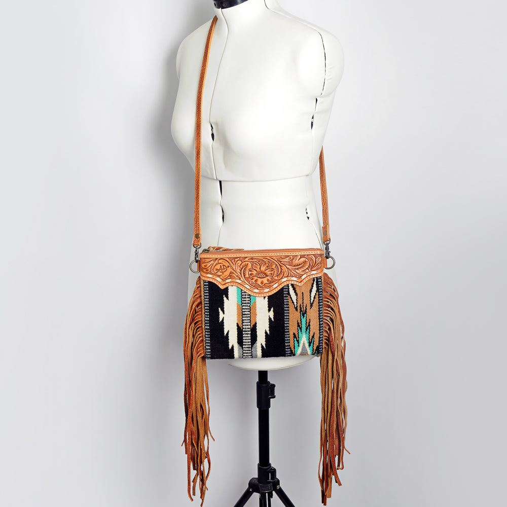 American Darling Crossbody Hand Tooled Saddle Blanket Genuine Leather
