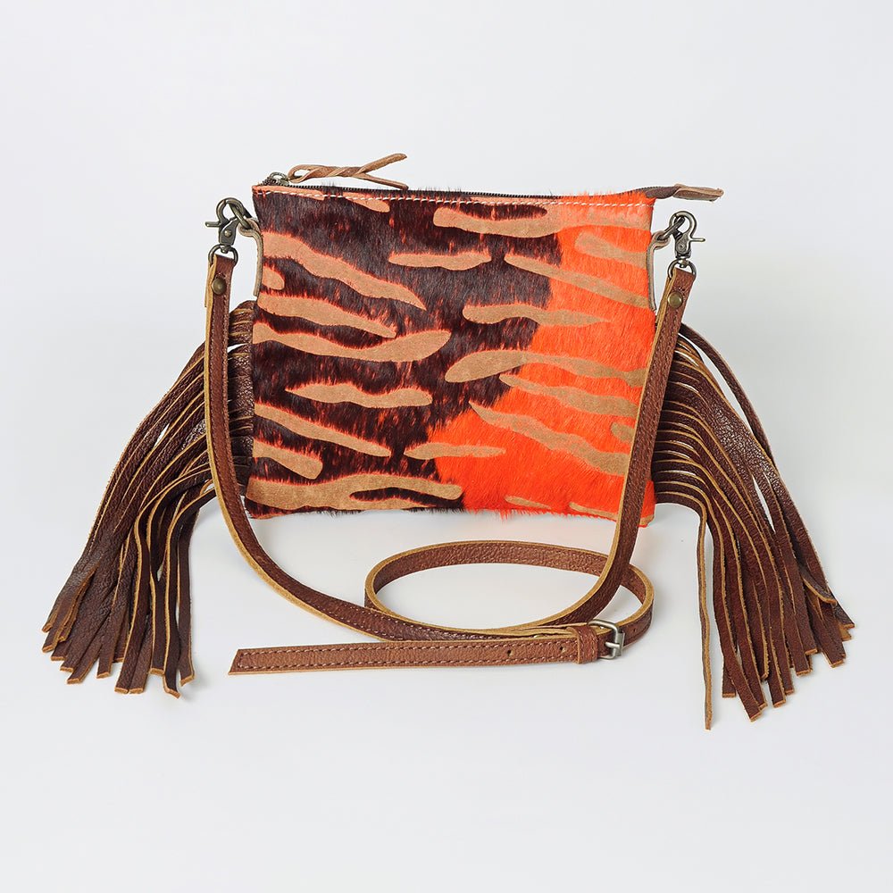 American Darling Western Small Crossbody Bag – Genuine Hair-On Cowhide Leather with Fringes, Adjustable Strap, Handcrafted in Texas