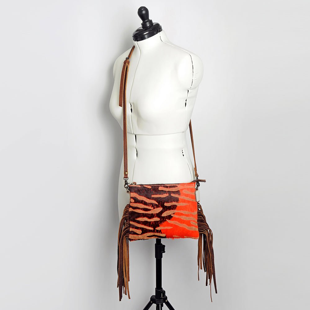 American Darling Western Small Crossbody Bag – Genuine Hair-On Cowhide Leather with Fringes, Adjustable Strap, Handcrafted in Texas