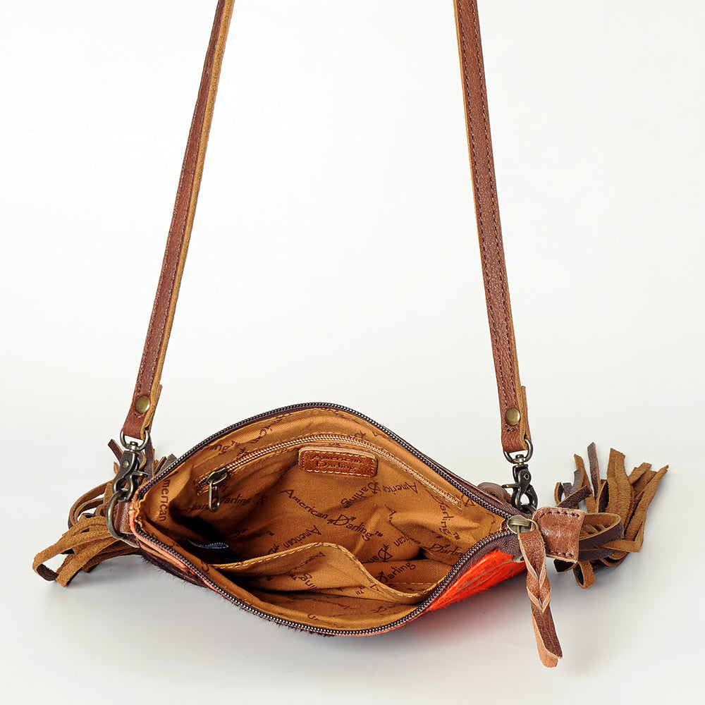 American Darling Western Small Crossbody Bag – Genuine Hair-On Cowhide Leather with Fringes, Adjustable Strap, Handcrafted in Texas