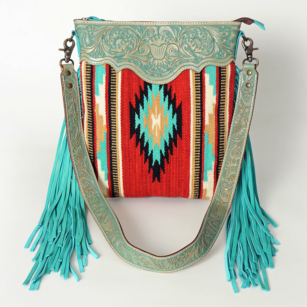 American Darling Crossbody Hand Tooled Saddle Blanket Genuine Leather