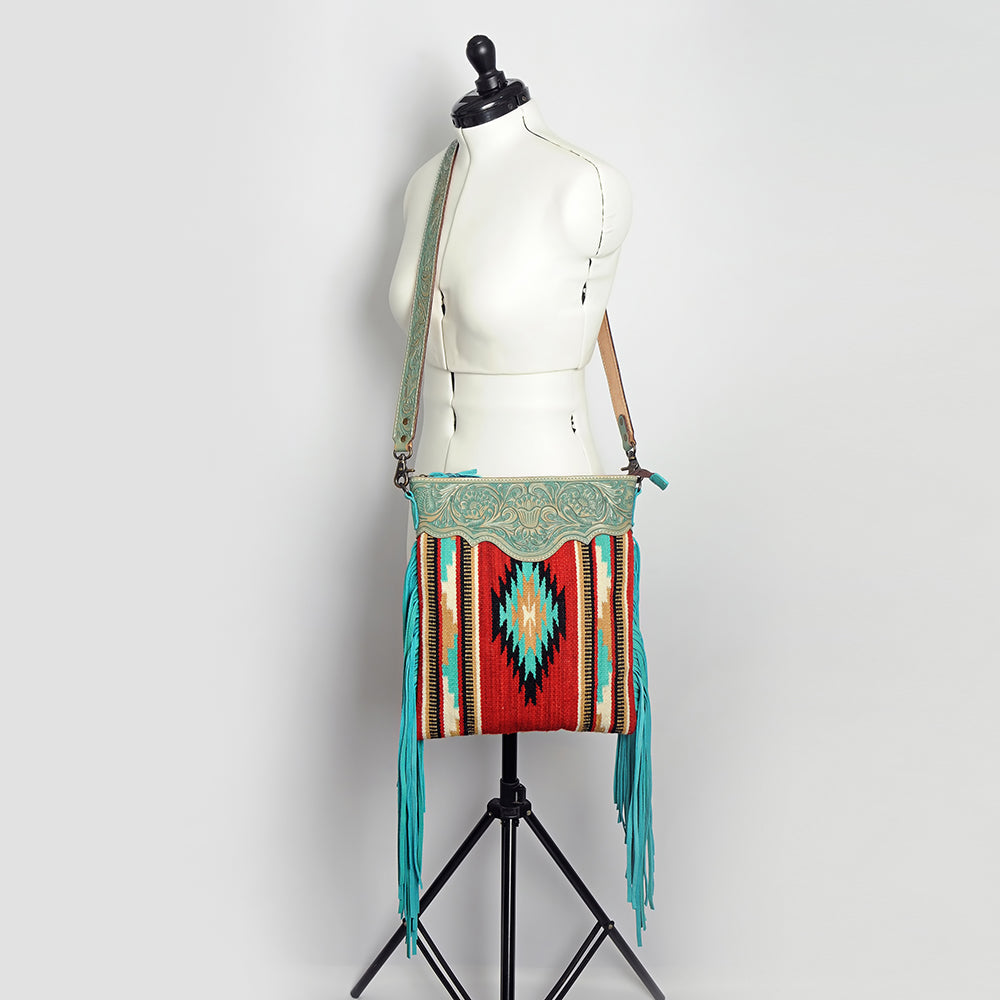 American Darling Crossbody Hand Tooled Saddle Blanket Genuine Leather