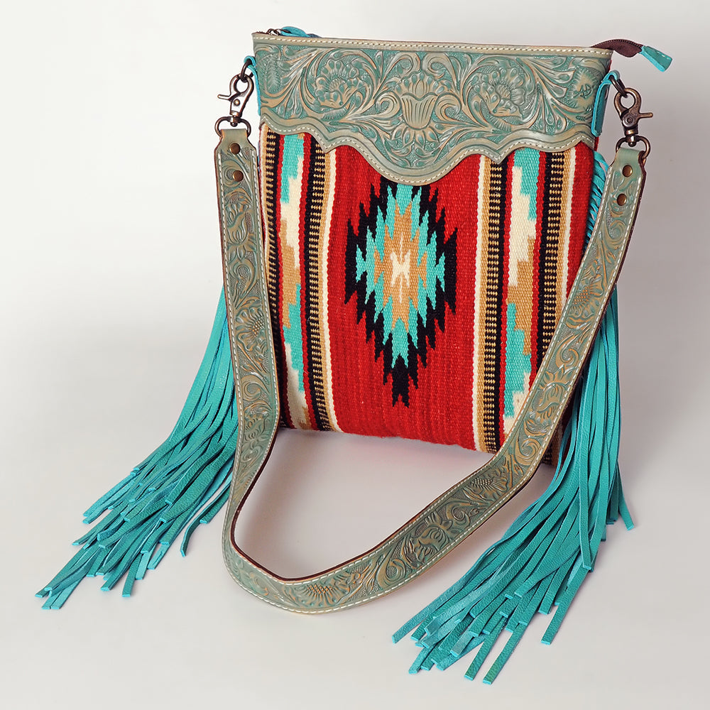 American Darling Crossbody Hand Tooled Saddle Blanket Genuine Leather