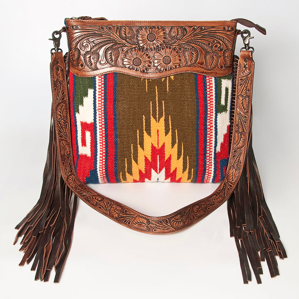 American Darling Hand-Tooled Saddle Blanket Leather Crossbody Bag