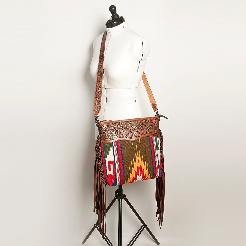 American Darling Hand-Tooled Saddle Blanket Leather Crossbody Bag
