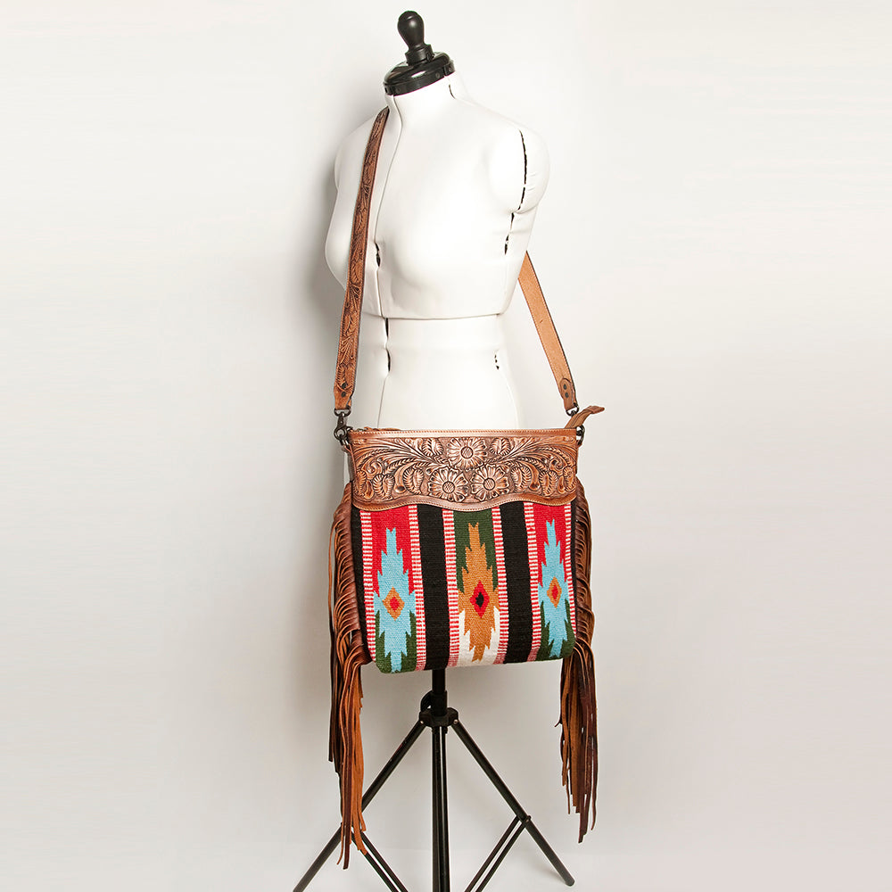 American Darling Hand-Tooled Saddle Blanket Leather Crossbody Bag