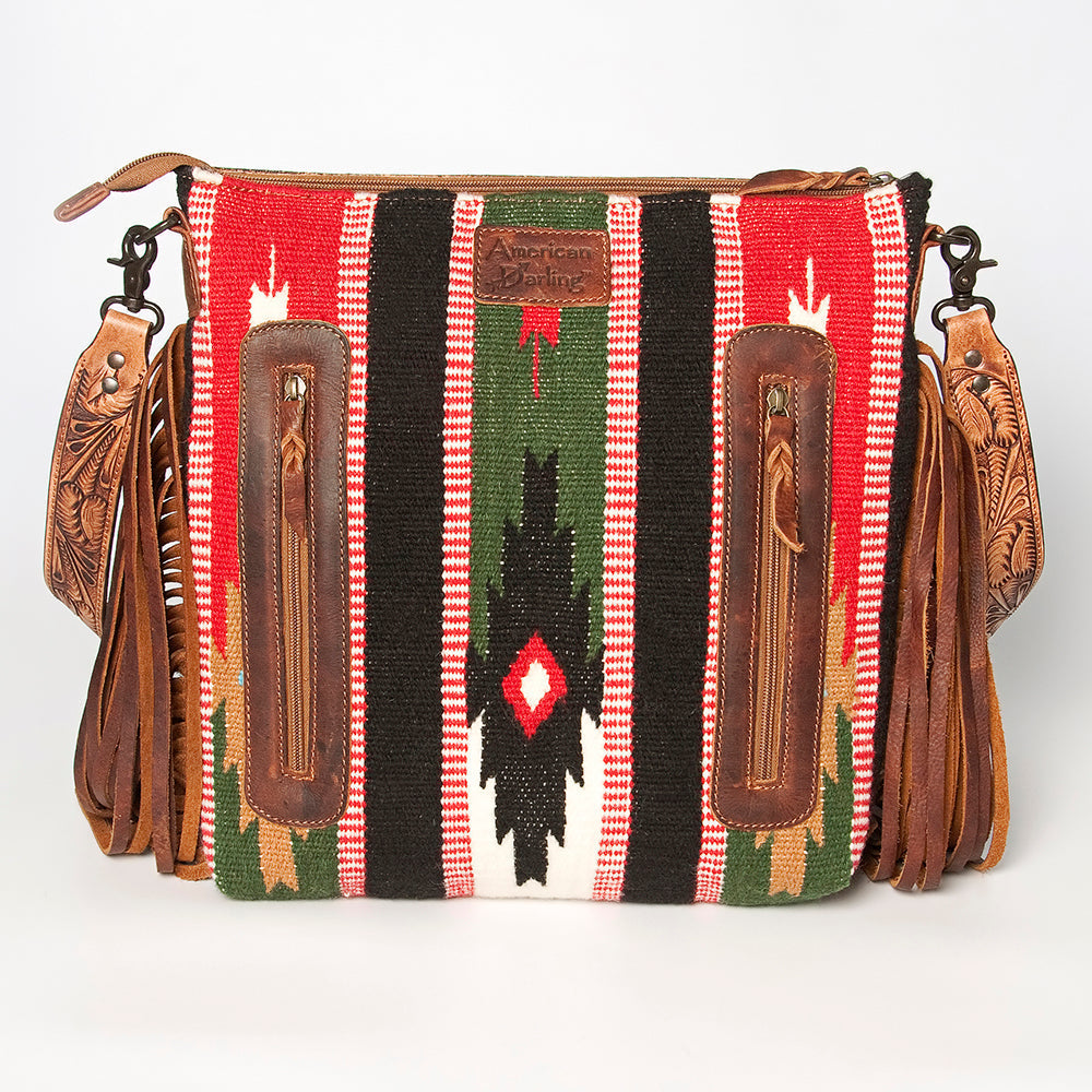 American Darling Hand-Tooled Saddle Blanket Leather Crossbody Bag