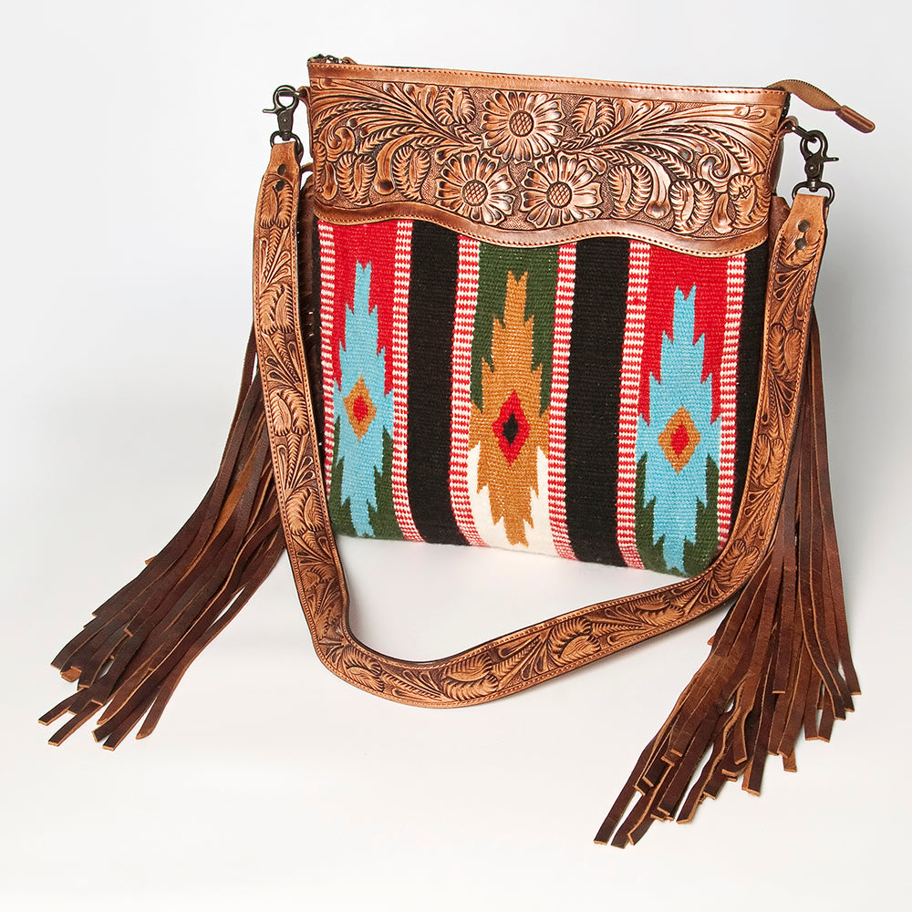American Darling Hand-Tooled Saddle Blanket Leather Crossbody Bag
