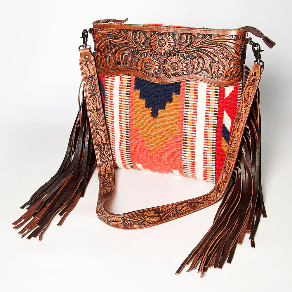 American Darling Hand-Tooled Saddle Blanket Leather Crossbody Bag