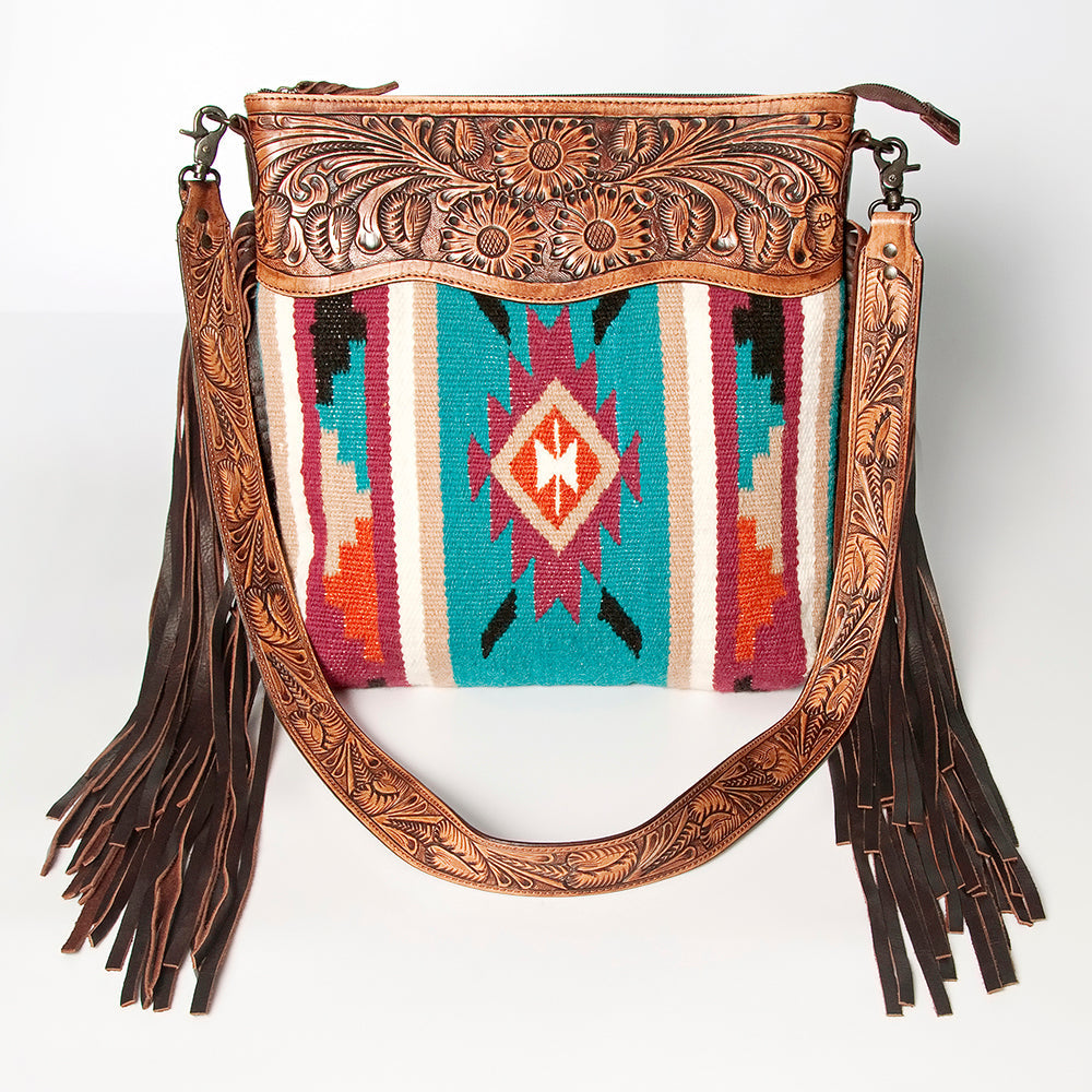 American Darling Hand-Tooled Saddle Blanket Leather Crossbody Bag