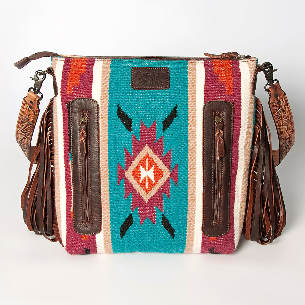 American Darling Hand-Tooled Saddle Blanket Leather Crossbody Bag