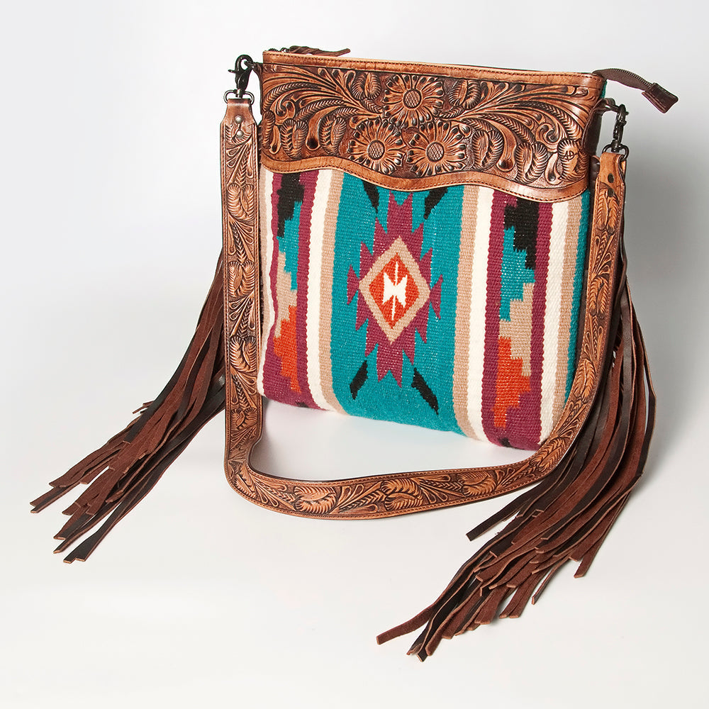American Darling Hand-Tooled Saddle Blanket Leather Crossbody Bag