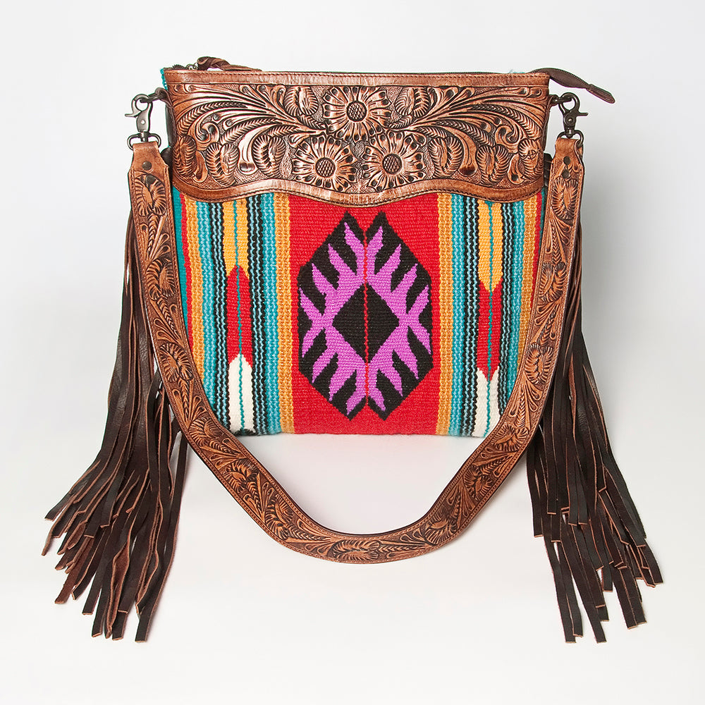 American Darling Hand-Tooled Saddle Blanket Leather Crossbody Bag