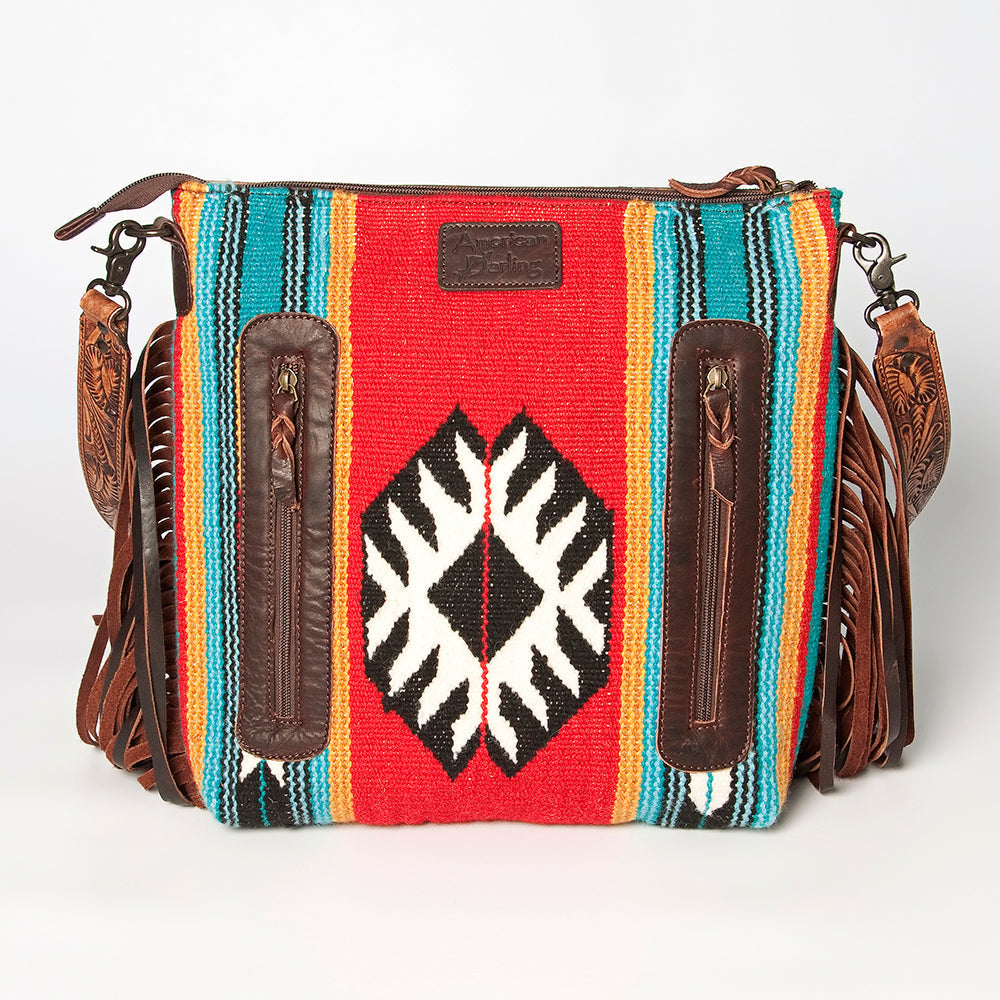 American Darling Hand-Tooled Saddle Blanket Leather Crossbody Bag