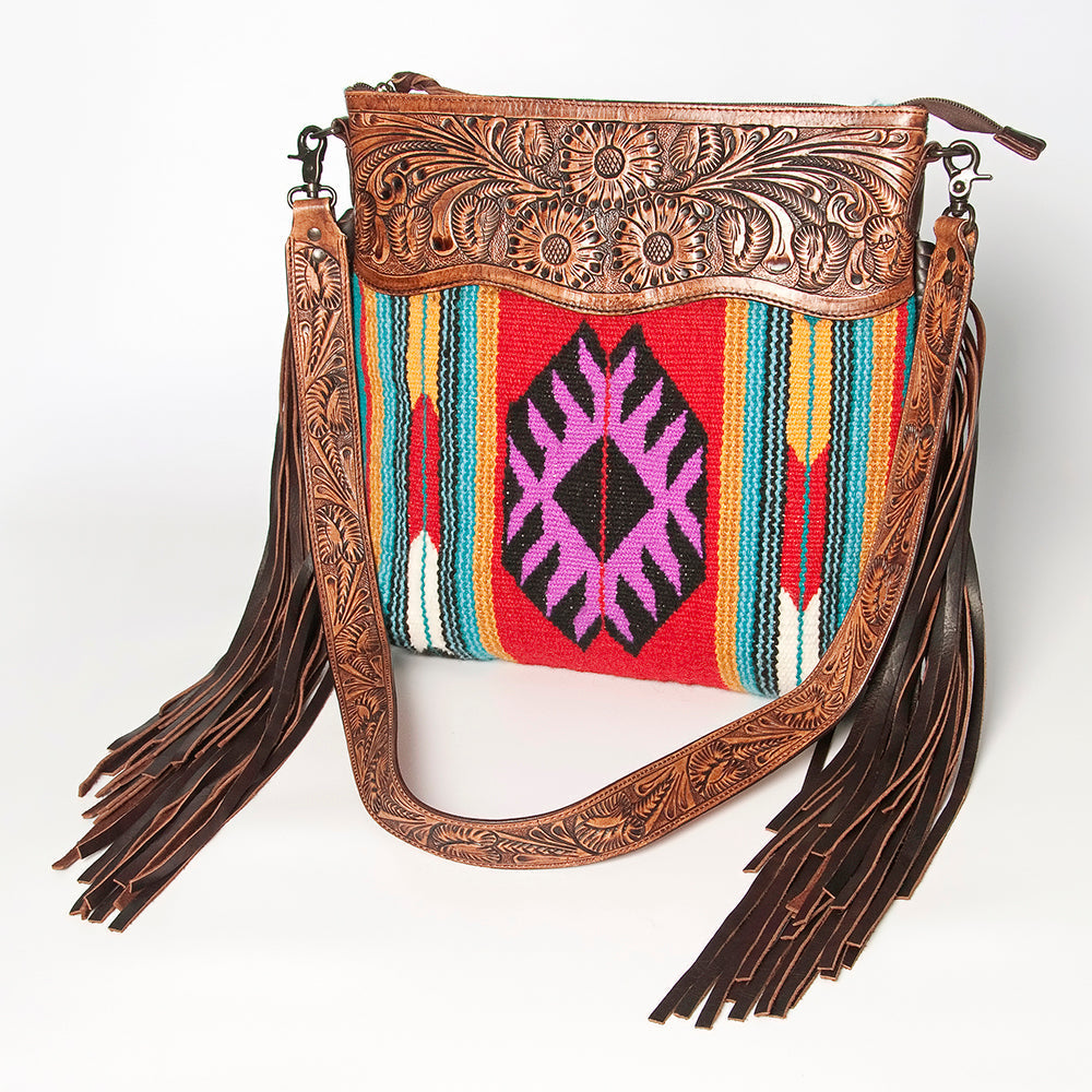 American Darling Hand-Tooled Saddle Blanket Leather Crossbody Bag