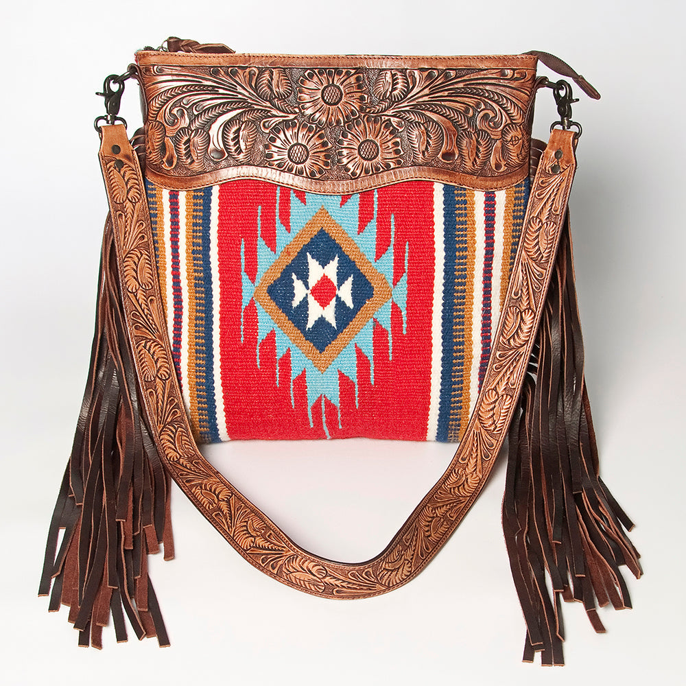 American Darling Hand-Tooled Saddle Blanket Leather Crossbody Bag