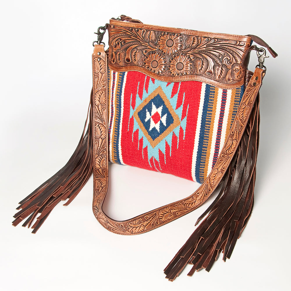 American Darling Hand-Tooled Saddle Blanket Leather Crossbody Bag