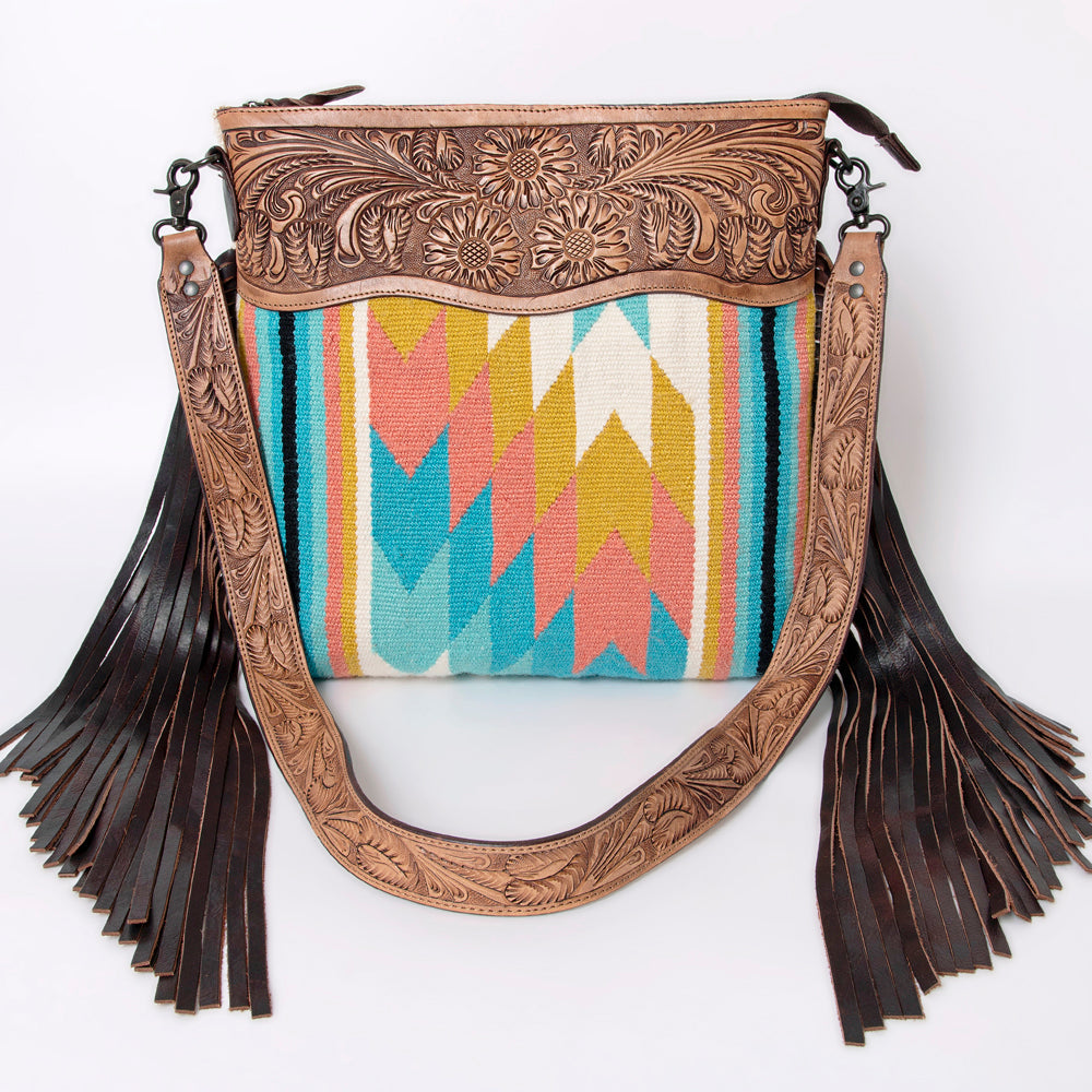 American Darling Hand-Tooled Saddle Blanket Leather Crossbody Bag