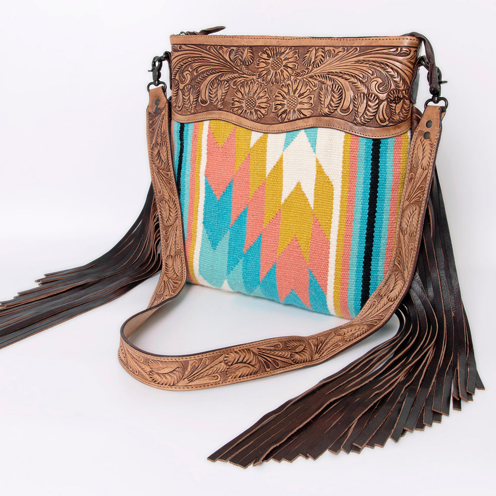 American Darling Hand-Tooled Saddle Blanket Leather Crossbody Bag