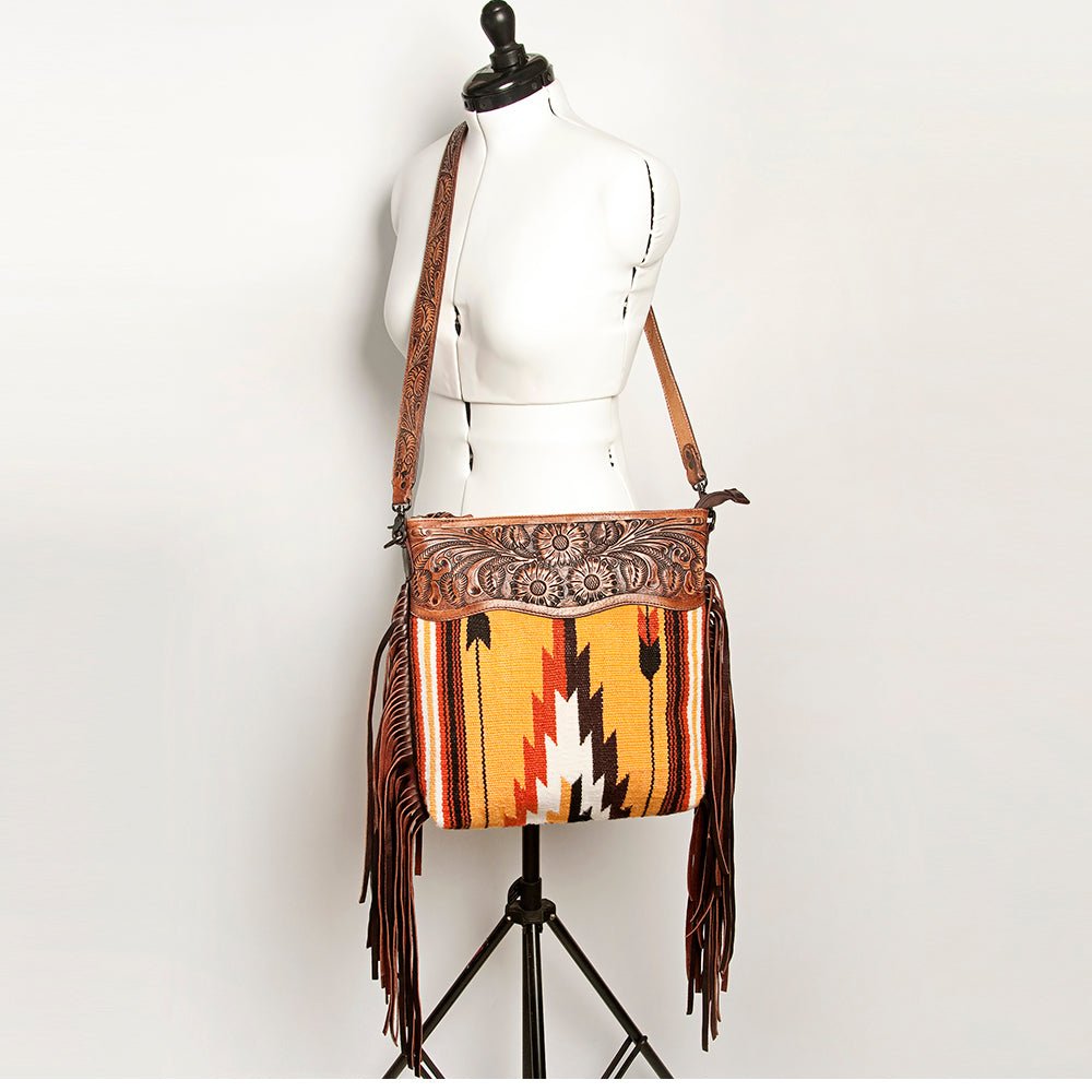 American Darling Signature Crossbody Hand Tooled Saddle Blanket Genuine Leather