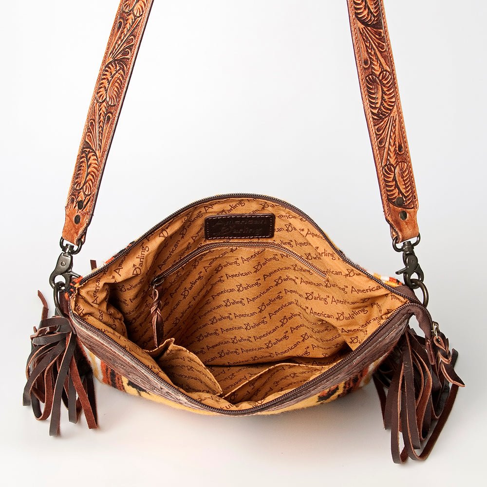American Darling Signature Crossbody Hand Tooled Saddle Blanket Genuine Leather