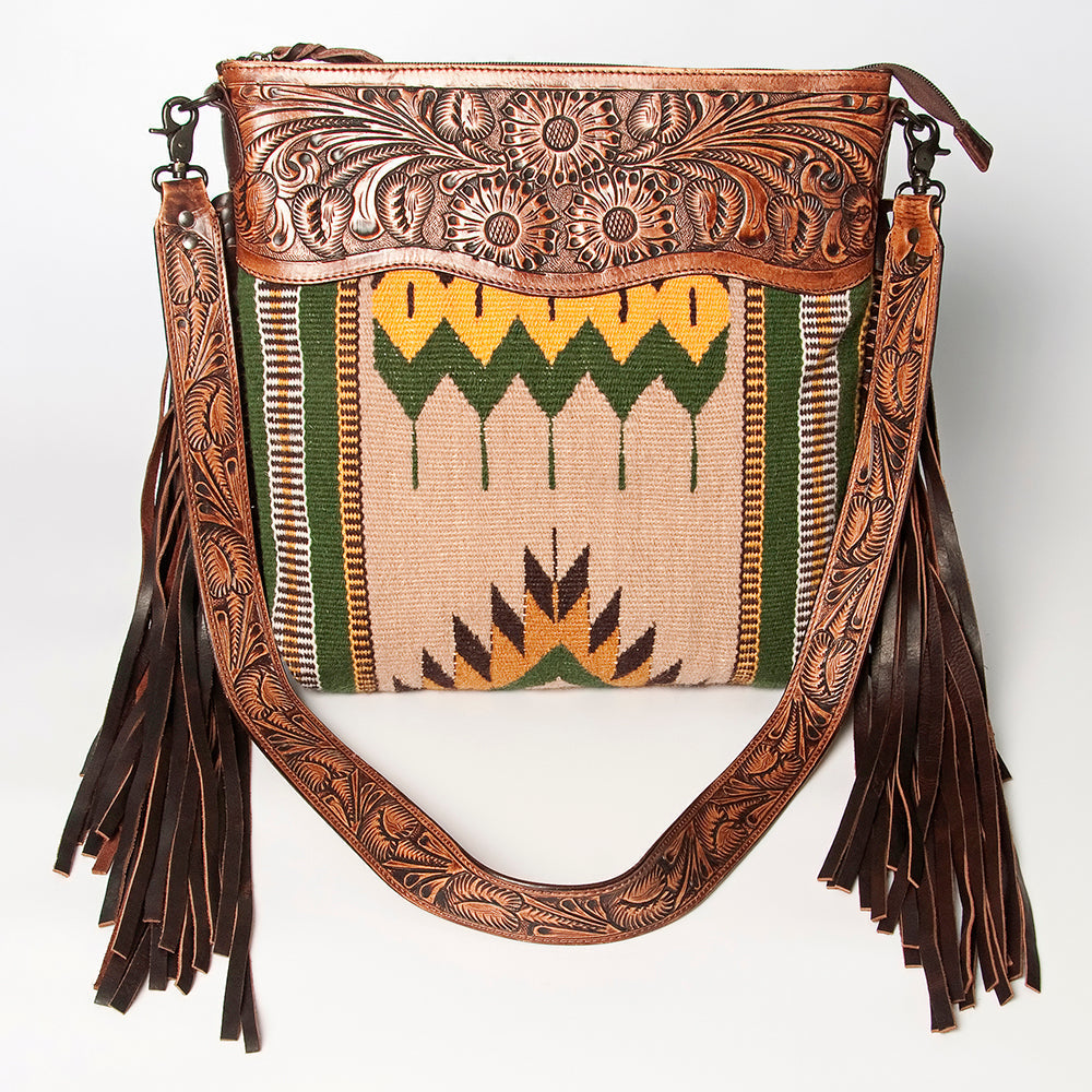 American Darling Hand-Tooled Saddle Blanket Leather Crossbody Bag