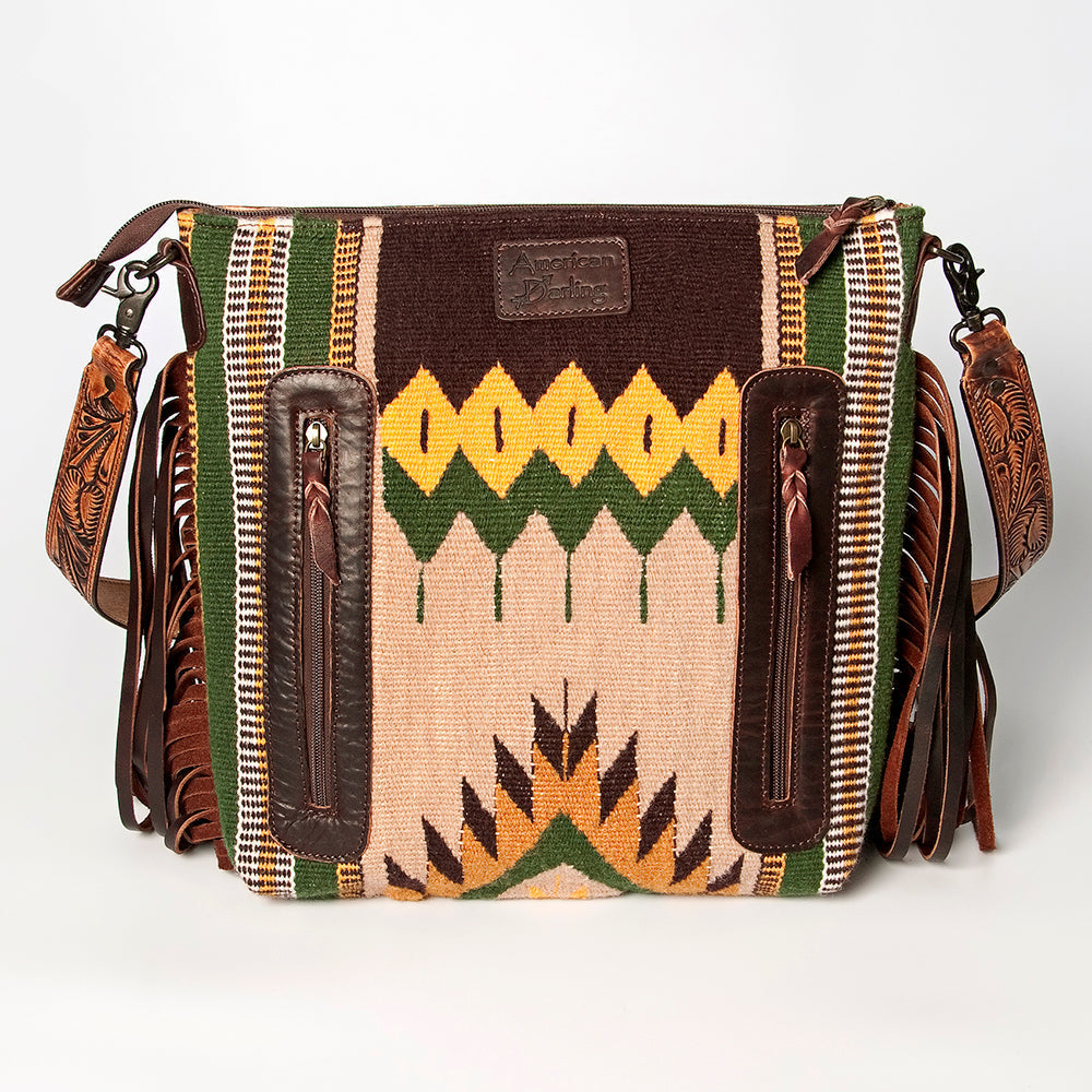 American Darling Hand-Tooled Saddle Blanket Leather Crossbody Bag