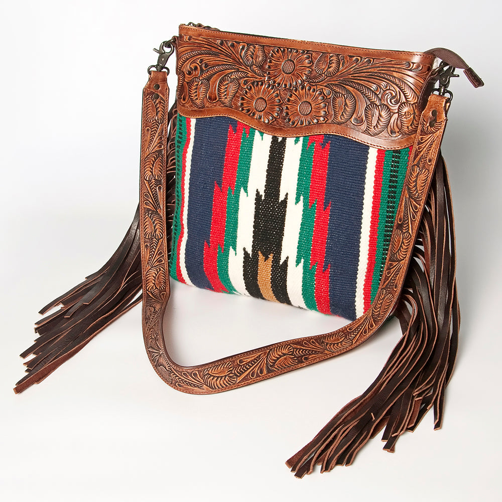 American Darling Hand-Tooled Saddle Blanket Leather Crossbody Bag