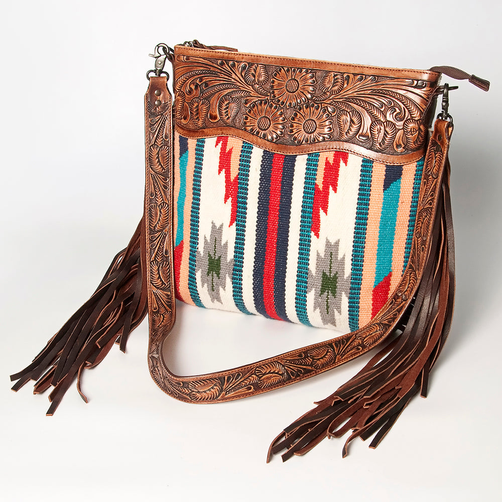 American Darling Hand-Tooled Saddle Blanket Leather Crossbody Bag