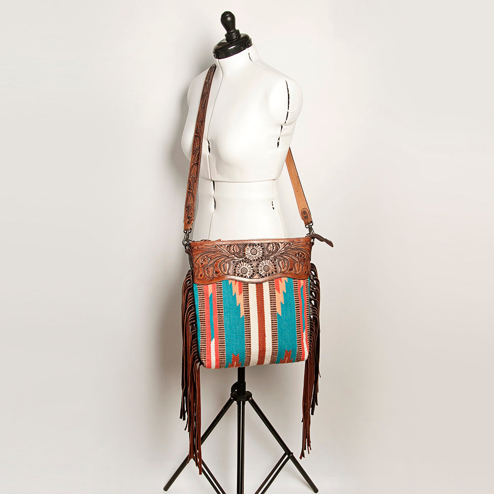 American Darling Hand-Tooled Saddle Blanket Leather Crossbody Bag
