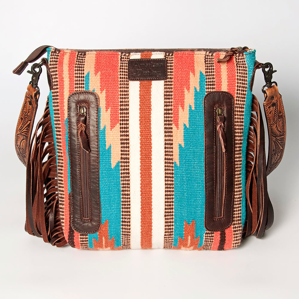 American Darling Hand-Tooled Saddle Blanket Leather Crossbody Bag