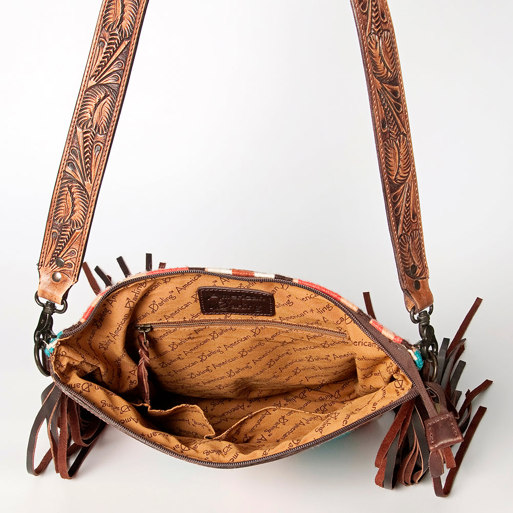 American Darling Hand-Tooled Saddle Blanket Leather Crossbody Bag