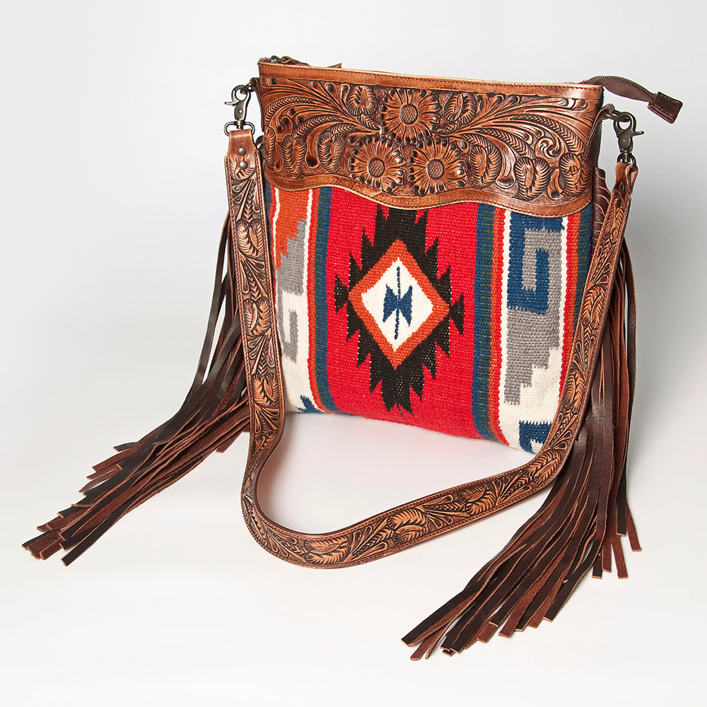 American Darling Hand-Tooled Saddle Blanket Leather Crossbody Bag