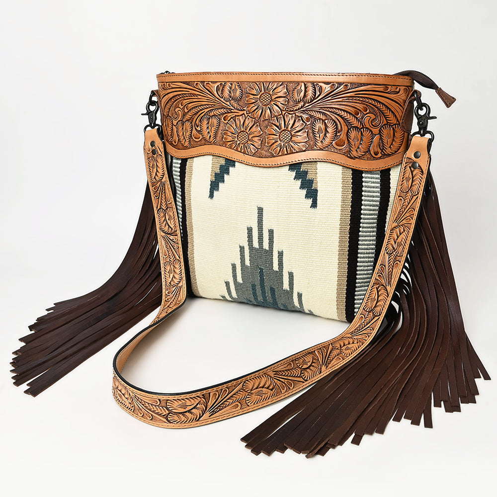American Darling Hand-Tooled Saddle Blanket Leather Crossbody Bag