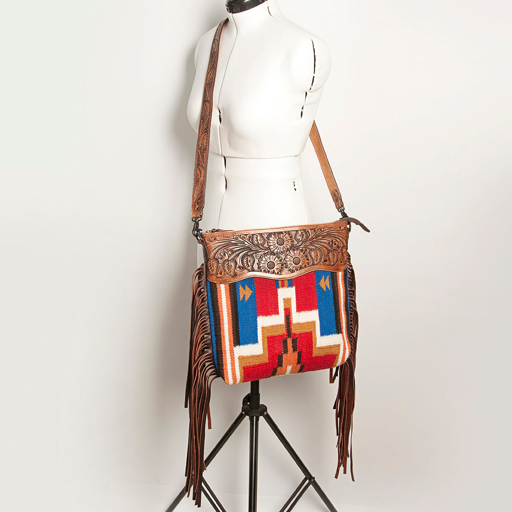 American Darling Hand-Tooled Saddle Blanket Leather Crossbody Bag