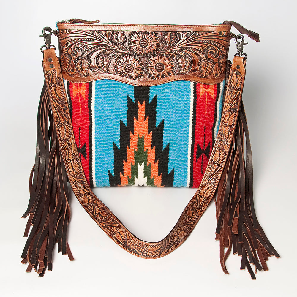 American Darling Hand-Tooled Saddle Blanket Leather Crossbody Bag