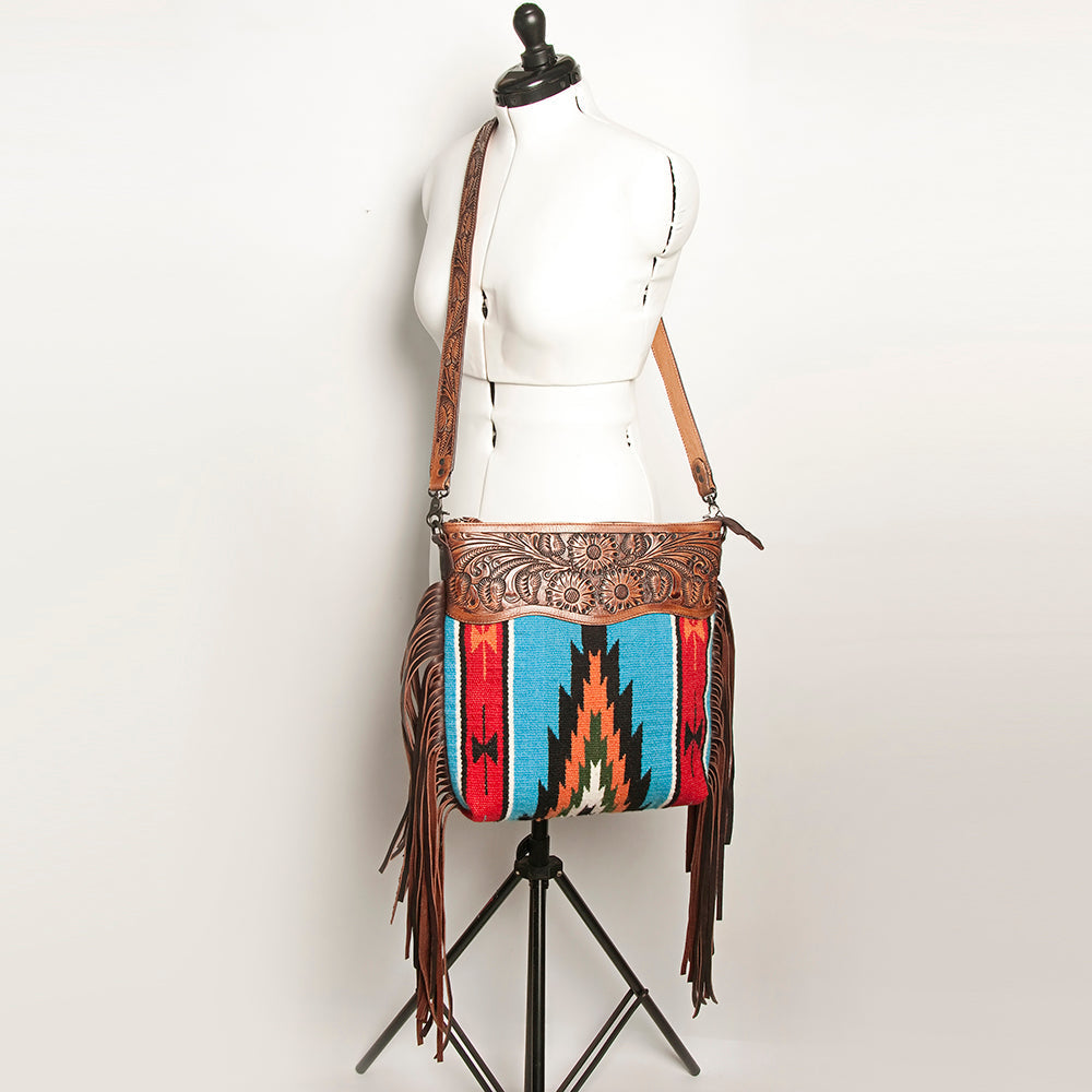 American Darling Hand-Tooled Saddle Blanket Leather Crossbody Bag