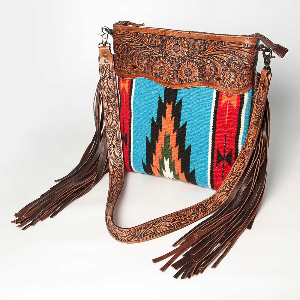 American Darling Hand-Tooled Saddle Blanket Leather Crossbody Bag